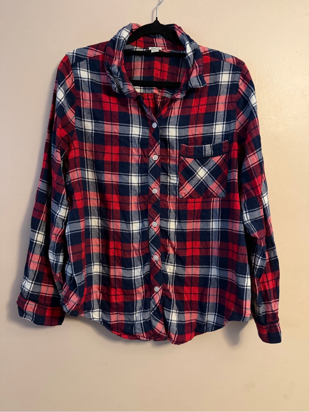 Aerie Red, Navy & White Plaid Button-Down Shirt